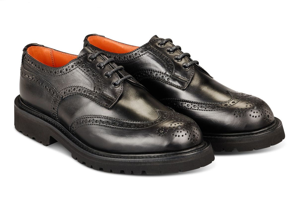 Anne Brogue Country Shoe - Black Ecopel