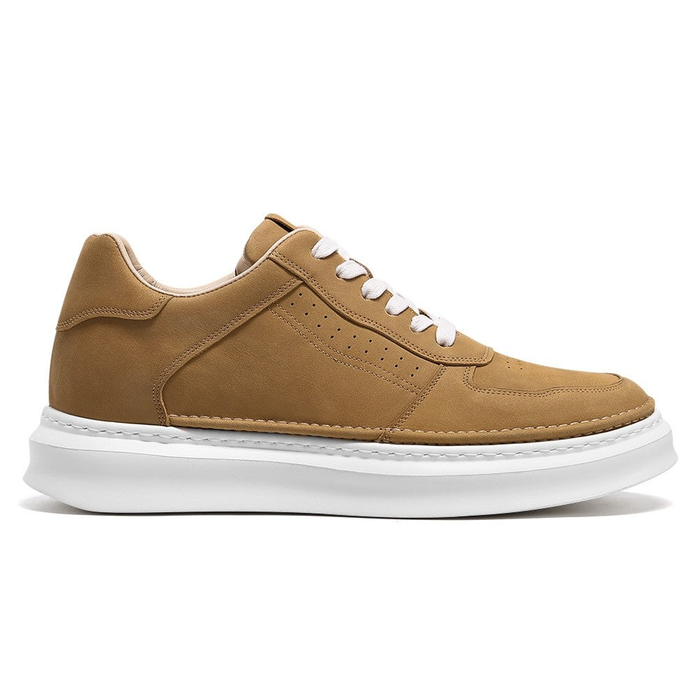 7 CM / 2.76 Inches CMR CHAMARIPA Men’s Street-Ready Height Sneakers - Yellow Oil-Waxed Leather Casual Kicks