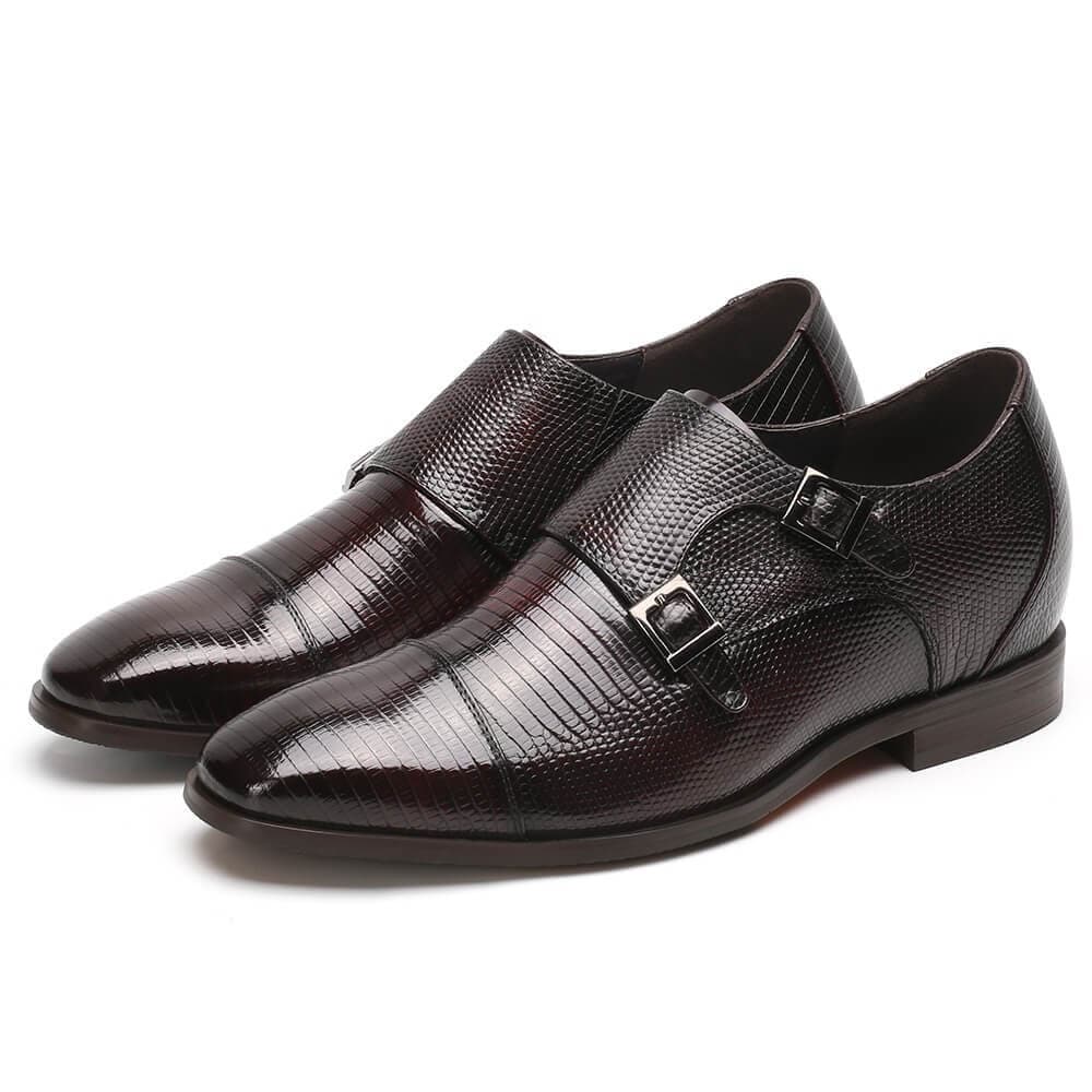 7CM/2.76Inches - CMR CHAMARIPA Height Increasing Dress Shoes For Men Grey Lizard Leather Shoes