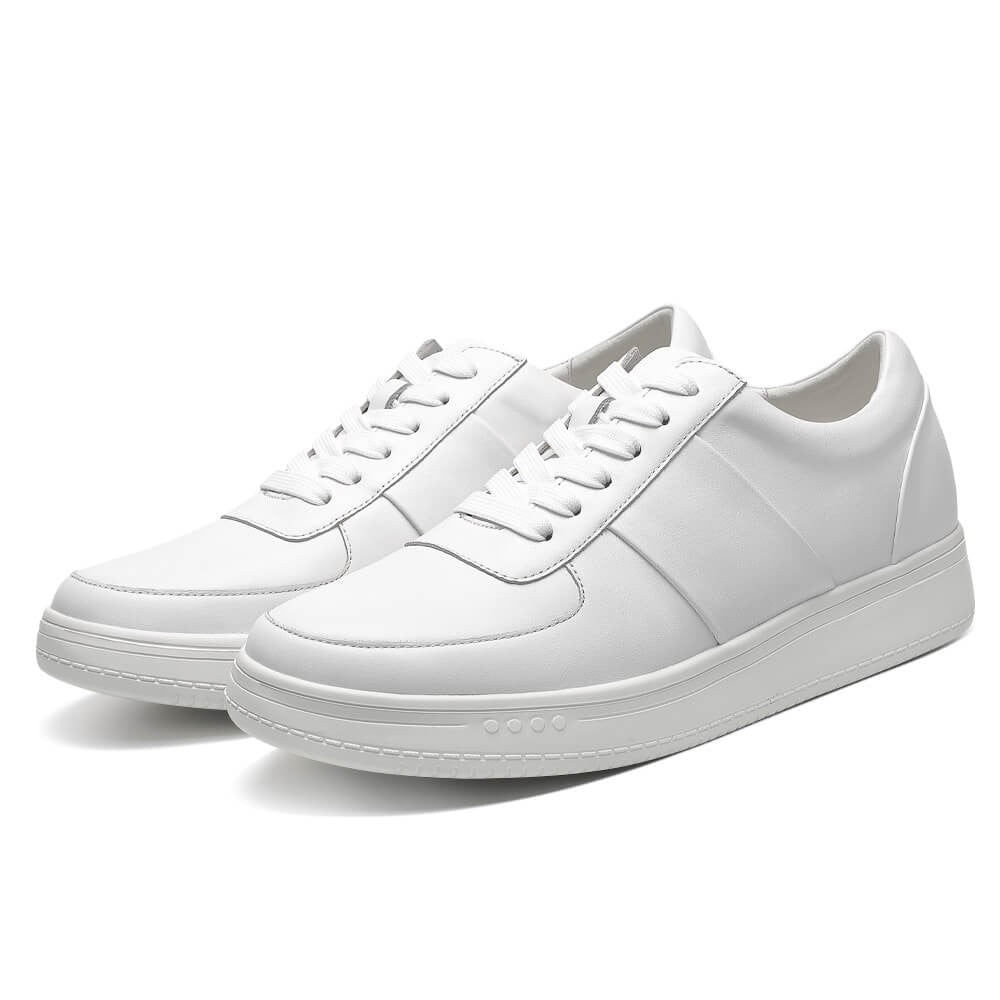 6 CM/2.36 Inches CMR CHAMARIPA Men's Casual Elevator Shoes - White Cowhide Leather Sneakers