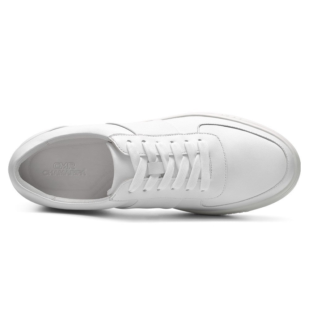 6 CM/2.36 Inches CMR CHAMARIPA Men's Casual Elevator Shoes - White Cowhide Leather Sneakers