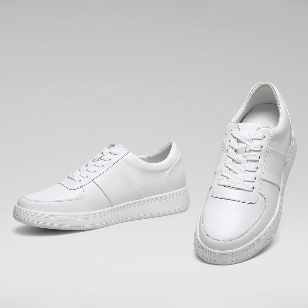 6 CM/2.36 Inches CMR CHAMARIPA Men's Casual Elevator Shoes - White Cowhide Leather Sneakers