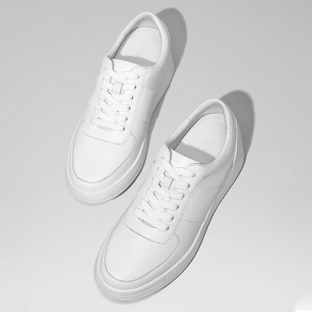 6 CM/2.36 Inches CMR CHAMARIPA Men's Casual Elevator Shoes - White Cowhide Leather Sneakers