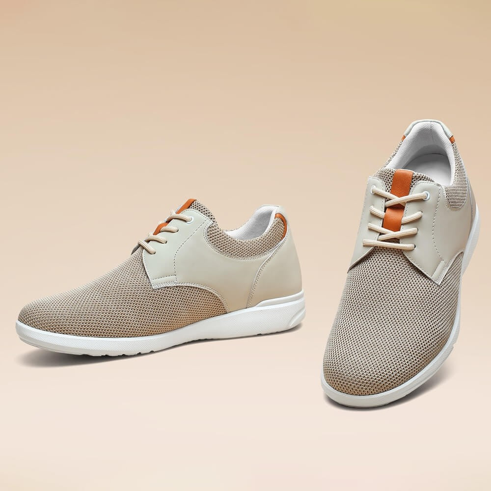 7CM / 2.76 Inches CMR CHAMARIPA Men's Elevator Shoes Beige Knit Casual Shoes