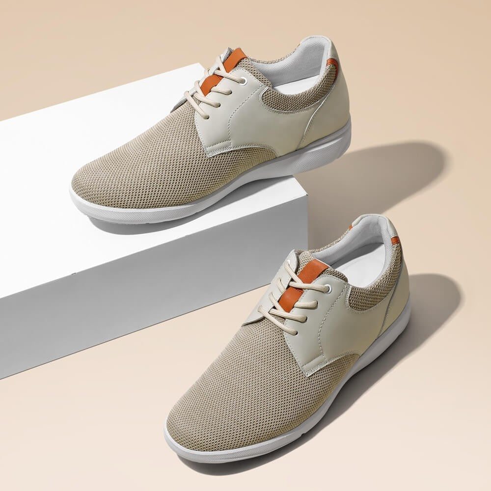 7CM / 2.76 Inches CMR CHAMARIPA Men's Elevator Shoes Beige Knit Casual Shoes