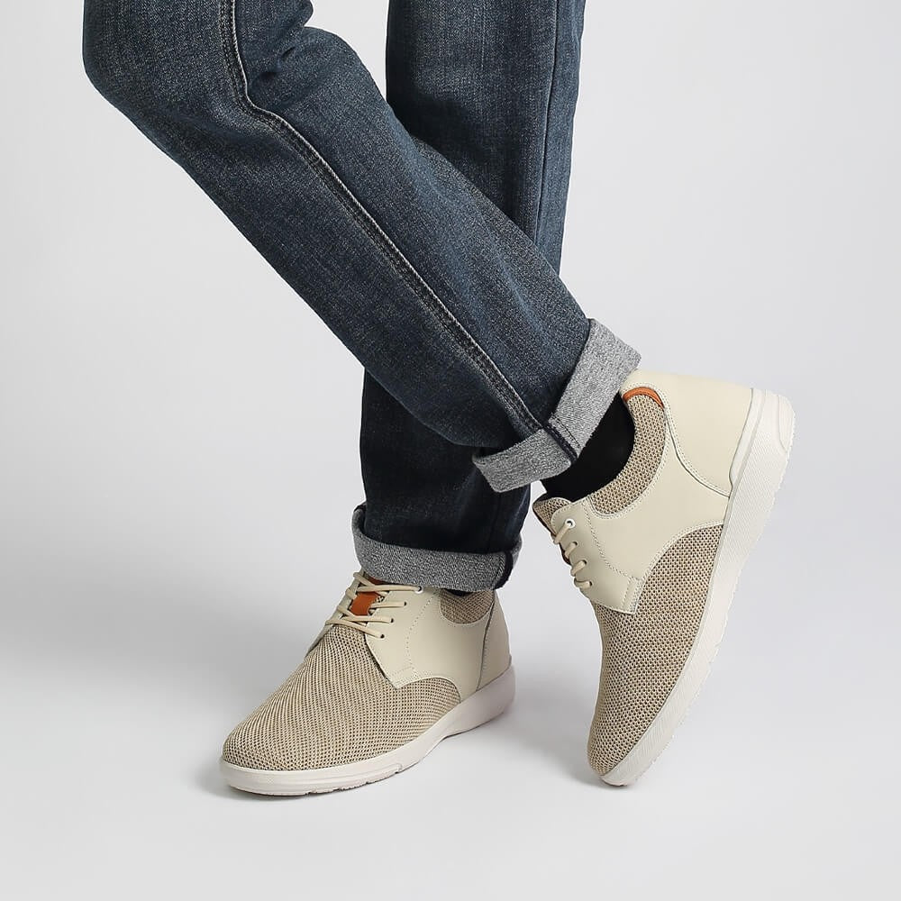 7CM / 2.76 Inches CMR CHAMARIPA Men's Elevator Shoes Beige Knit Casual Shoes