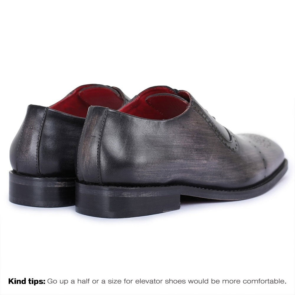 7 CM / 2.76 Inches Taller - CMR CHAMARIPA Dress Elevator Shoes - Handcrafted Medallion Toe Oxford - Gray