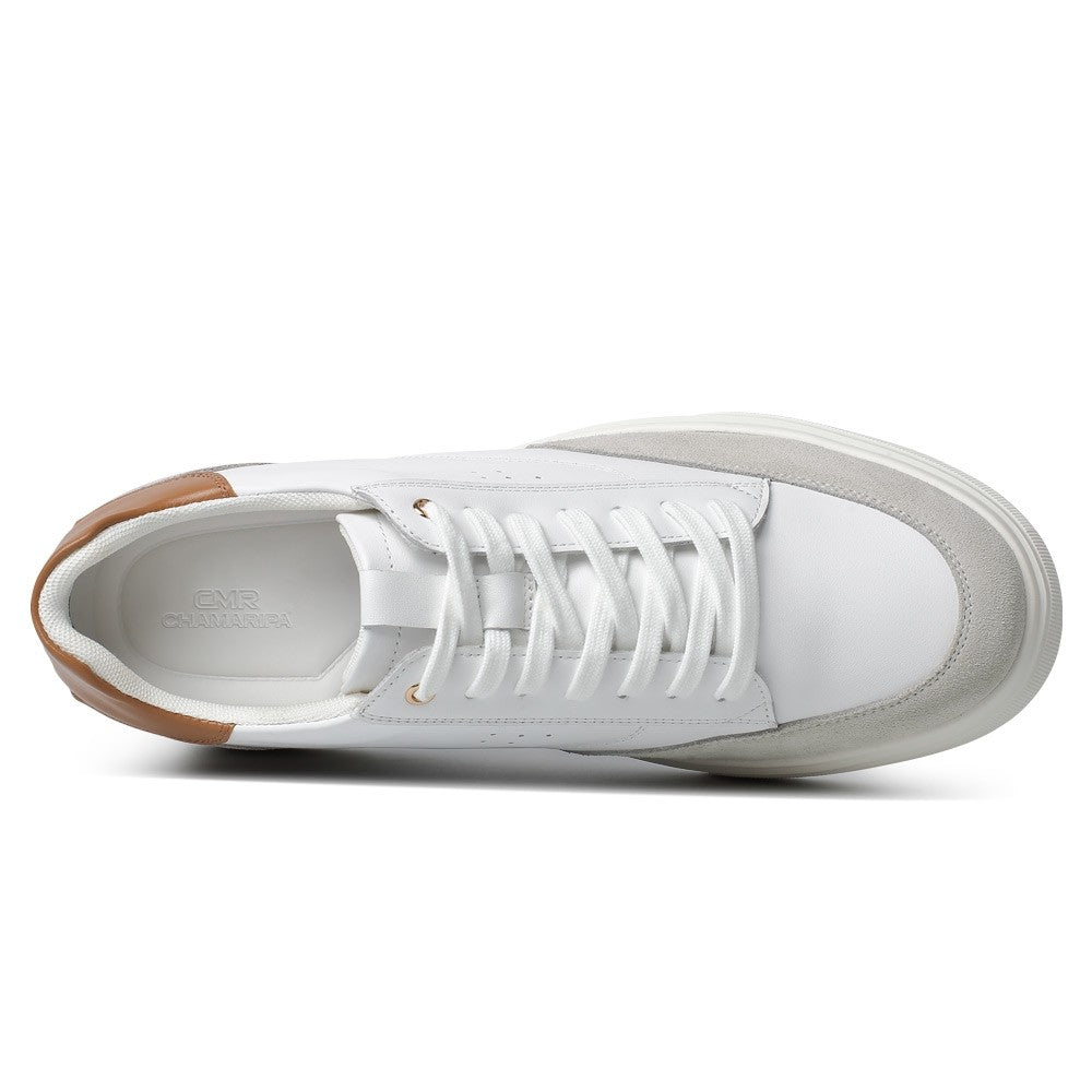 8CM / 3.15 Inches CMR CHAMARIPA Men’s White Leather Casual Elevator Shoes