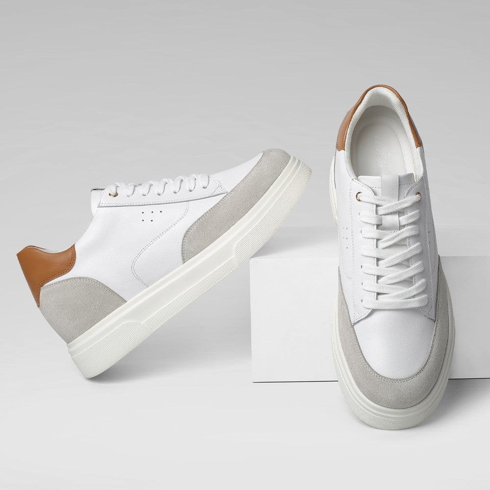 8CM / 3.15 Inches CMR CHAMARIPA Men’s White Leather Casual Elevator Shoes