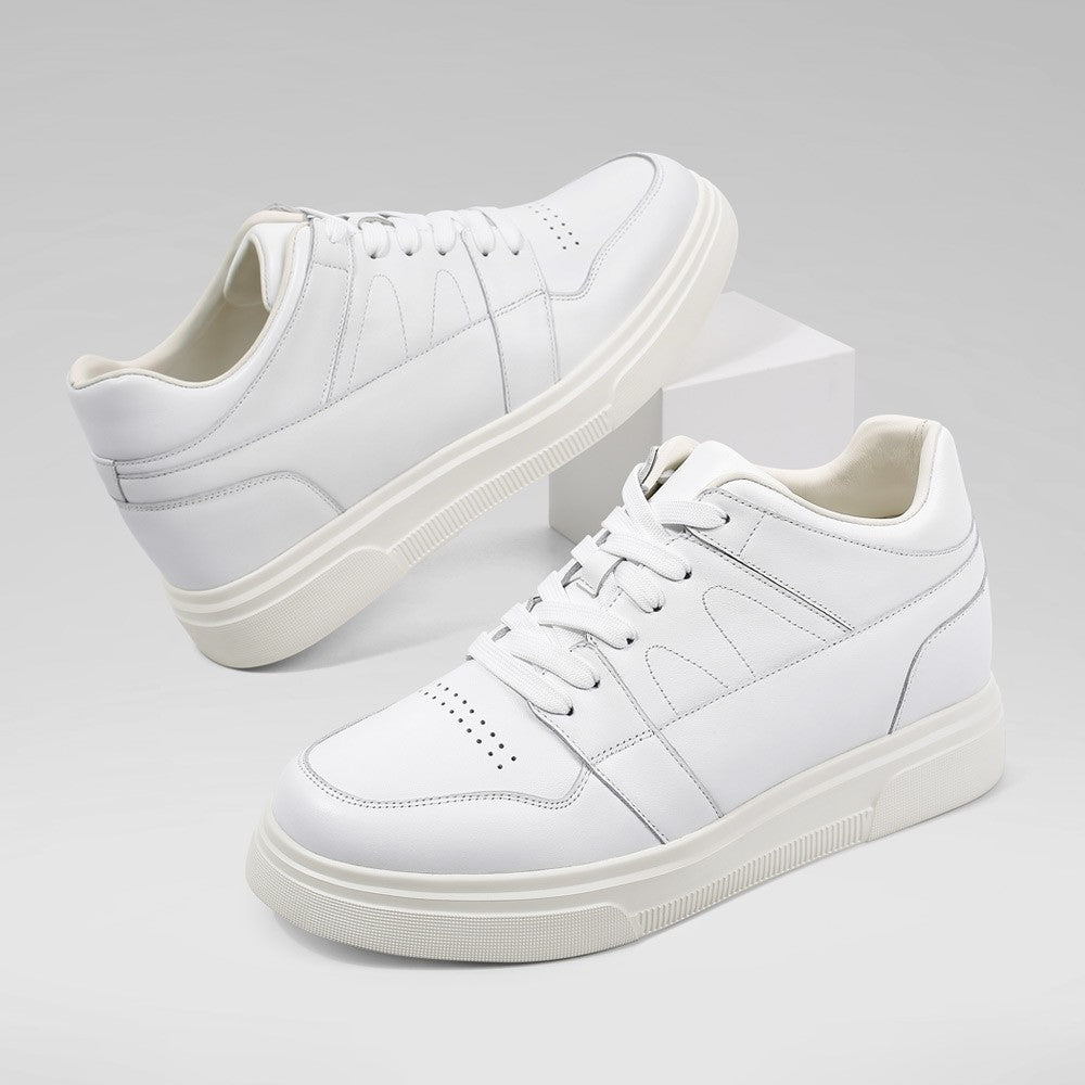 8 CM/3.15 Inches CMR CHAMARIPA Stylish White Leather Elevator Sneakers for Men