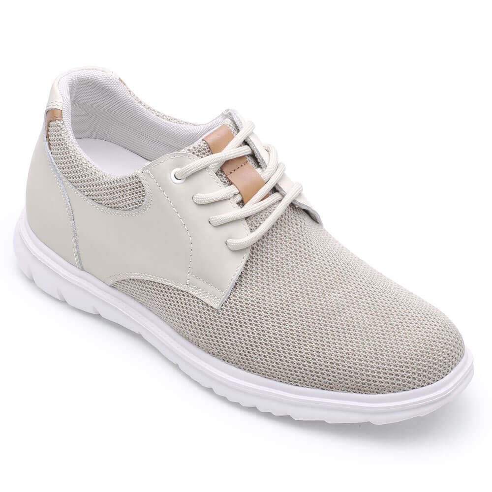 7CM / 2.76 Inches CMR CHAMARIPA Men's Elevator Shoes Beige Knit Casual Shoes