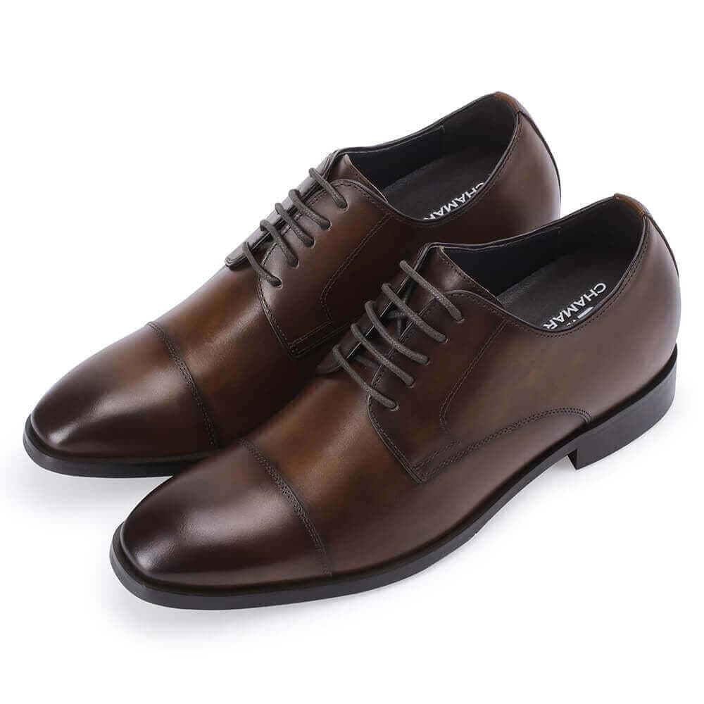 7 CM / 2.76 Inches CMR CHAMARIPA Taller Shoes - Elevator Shoes For Men - Brown Leather Derby Dress Shoes