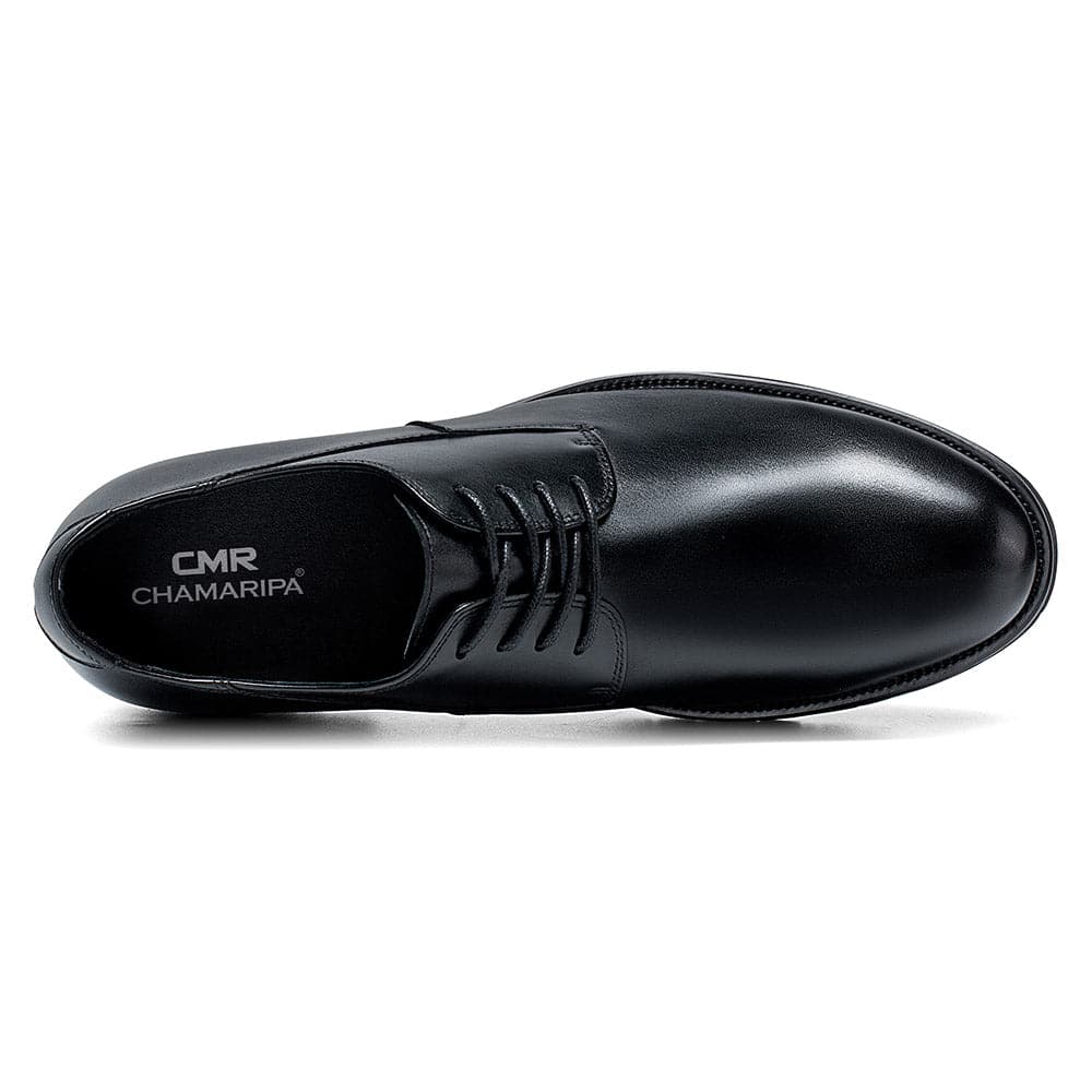 8 CM / 3.15 inches CMR CHAMARIPA Black Leather Raised Shoes for Men - High Increase Derby Dress Shoes