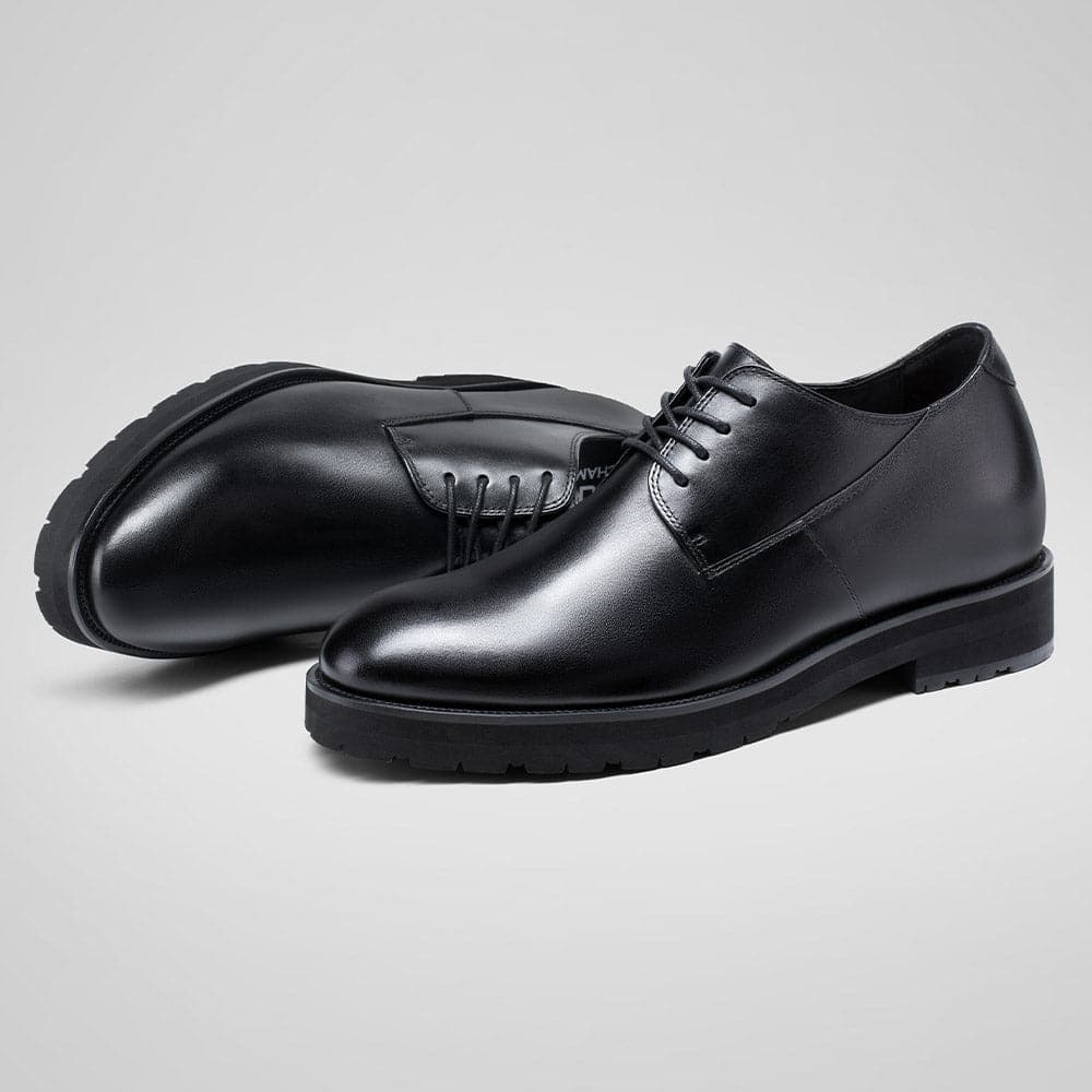 8 CM / 3.15 inches CMR CHAMARIPA Black Leather Raised Shoes for Men - High Increase Derby Dress Shoes