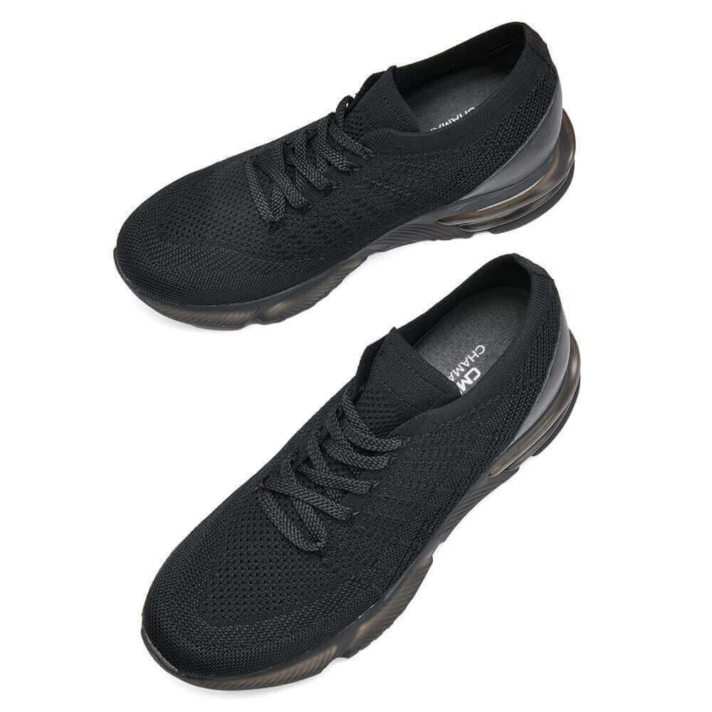 7CM / 2.76 Inches CMR CHAMARIPA Height Increasing Shoes For Men Hidden Heel Trainers Black Flyknit Sports Shoes