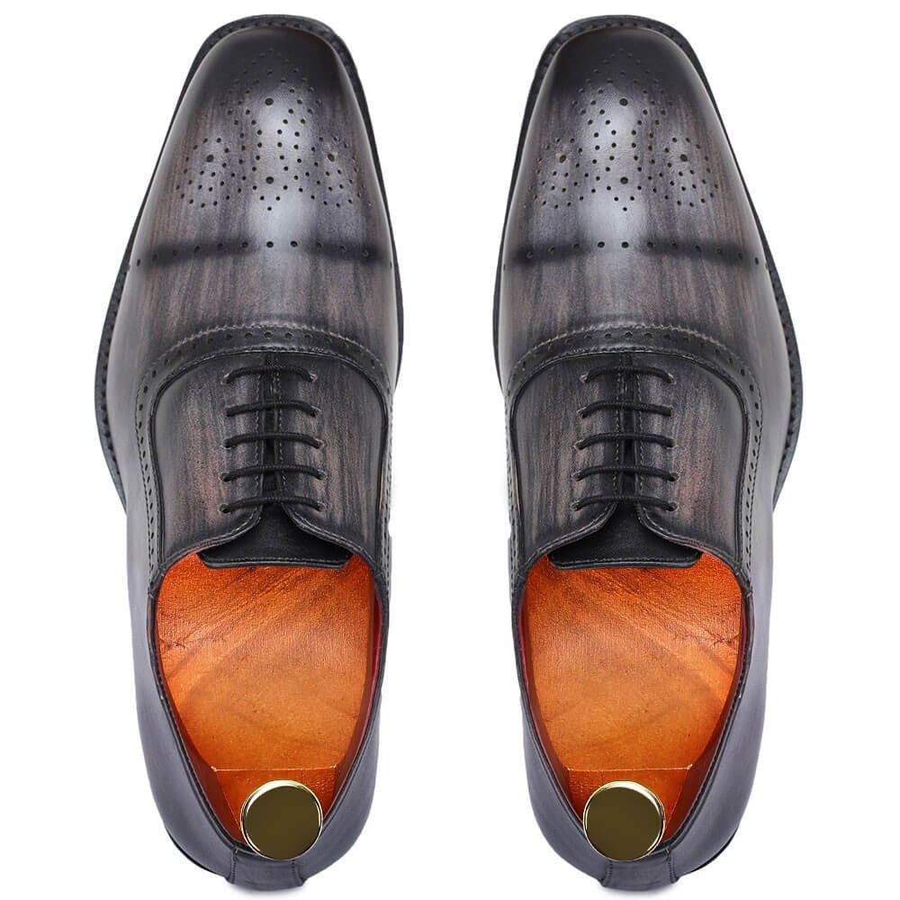 7 CM / 2.76 Inches Taller - CMR CHAMARIPA Dress Elevator Shoes - Handcrafted Medallion Toe Oxford - Gray