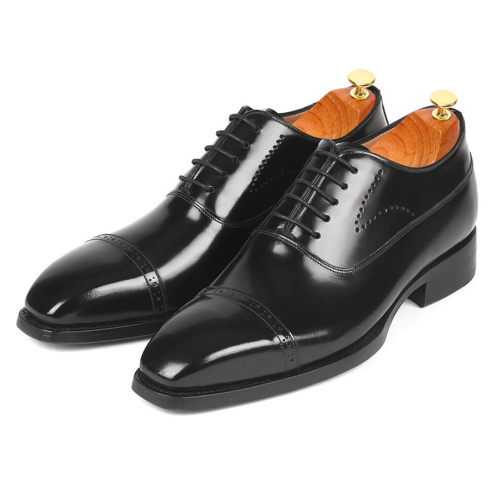 7 CM / 2.76 Inches CMR CHAMARIPA Goodyear Welted Elevator Shoes for Men - Black Cap Toe Oxfords