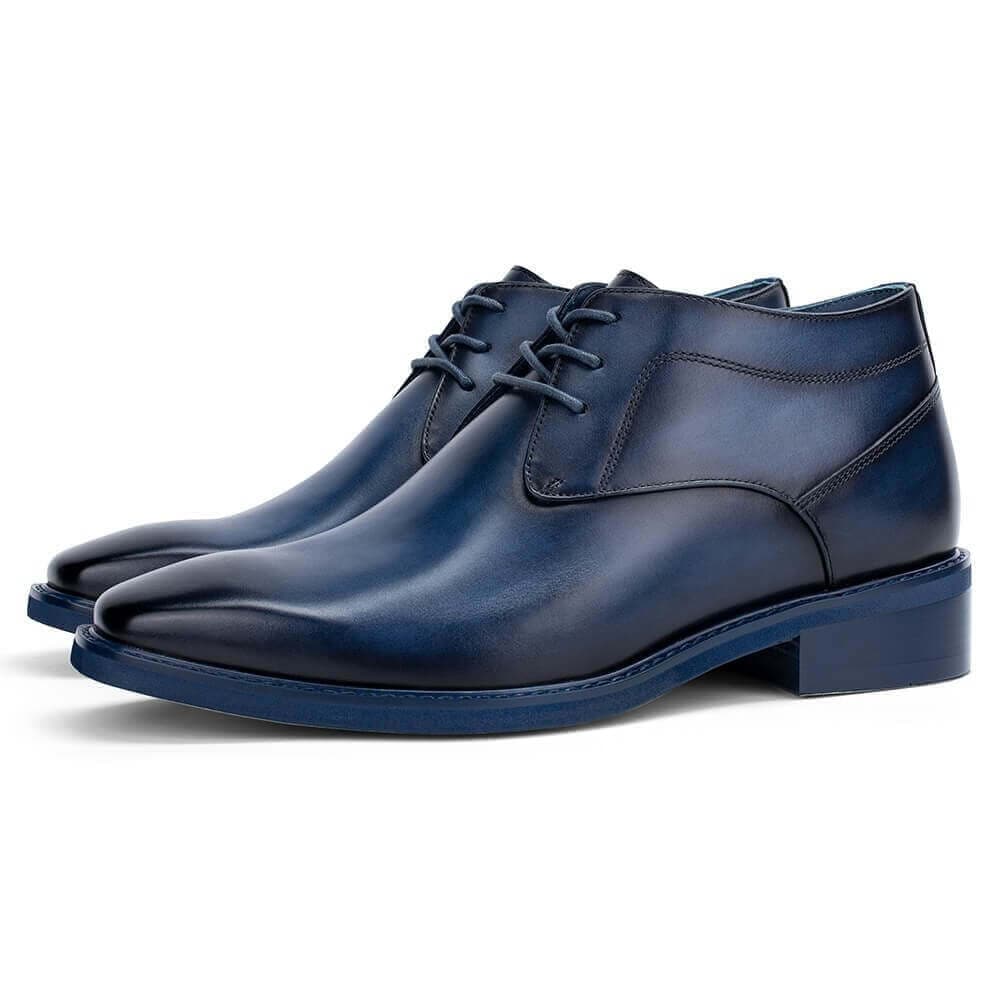 7 CM / 2.76 Inches - CMR CHAMARIPA Height Increasing Desert Boots - High Heel Boots For Men - Blue Leather Casual Boots For Men