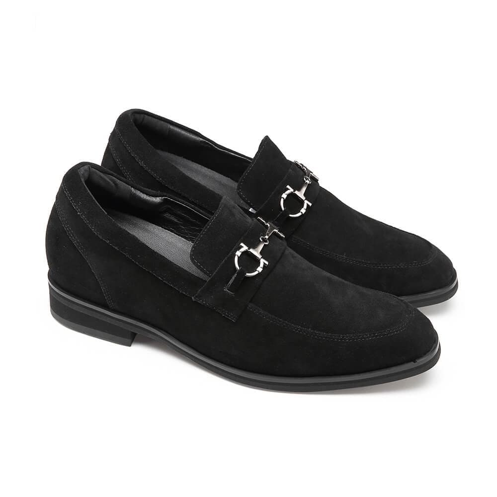7 CM / 2.76 Inches CMR CHAMARIPA Hidden Heel Loafer Elevator Shoes For Men Black Suede Tall Men Shoes