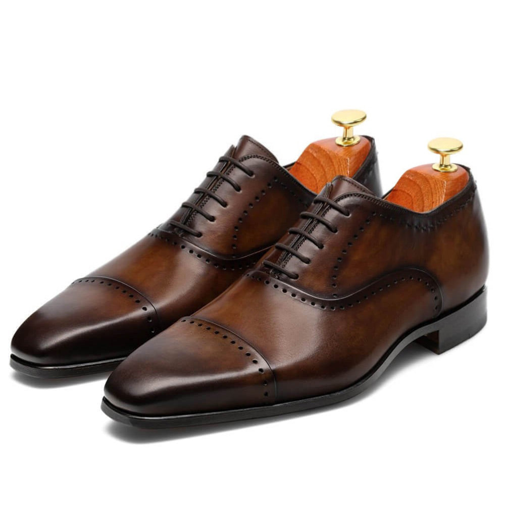 7CM / 2.76 Inches - CMR CHAMARIPA Height Increasing Shoes For Men Brown Calfskin Leather Oxford Elevator Dress Shoes