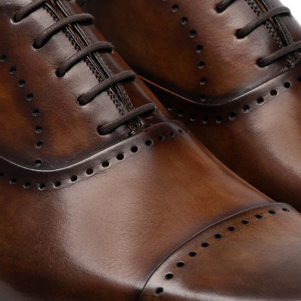 7CM / 2.76 Inches - CMR CHAMARIPA Height Increasing Shoes For Men Brown Calfskin Leather Oxford Elevator Dress Shoes