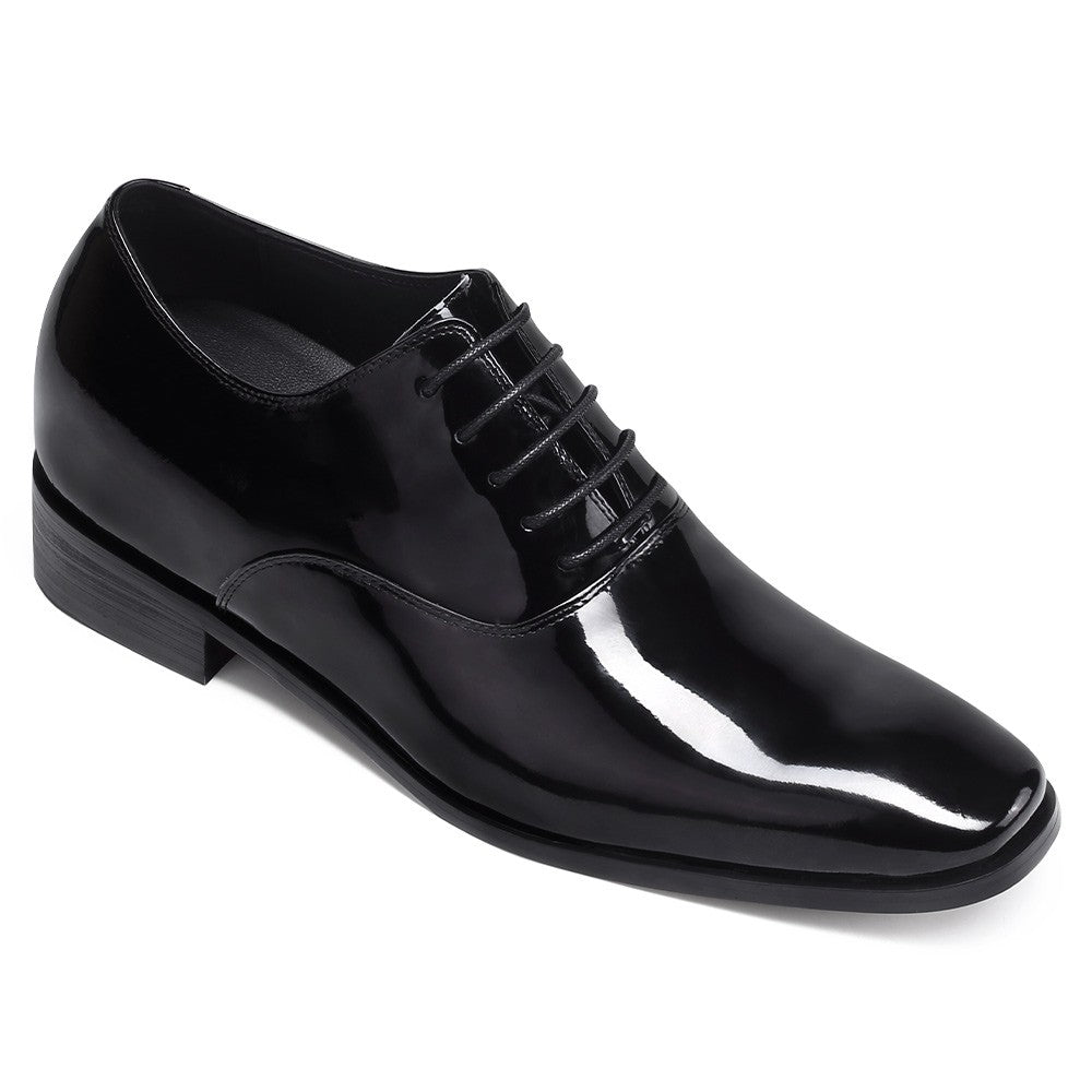 7 CM / 2.76 Inches CMR CHAMARIPA  Glossy Elevator Tuxedo Shoes Patent Leather High Increase Shoes
