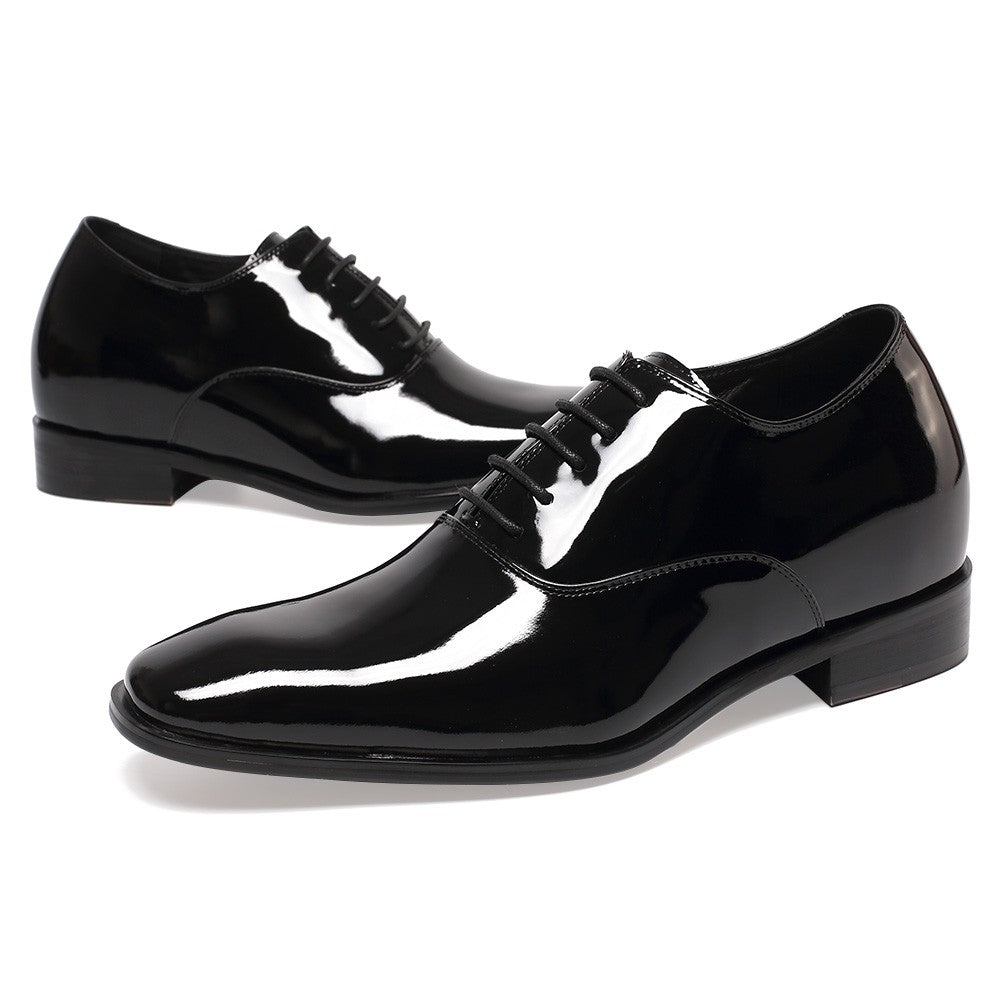 7 CM / 2.76 Inches CMR CHAMARIPA  Glossy Elevator Tuxedo Shoes Patent Leather High Increase Shoes