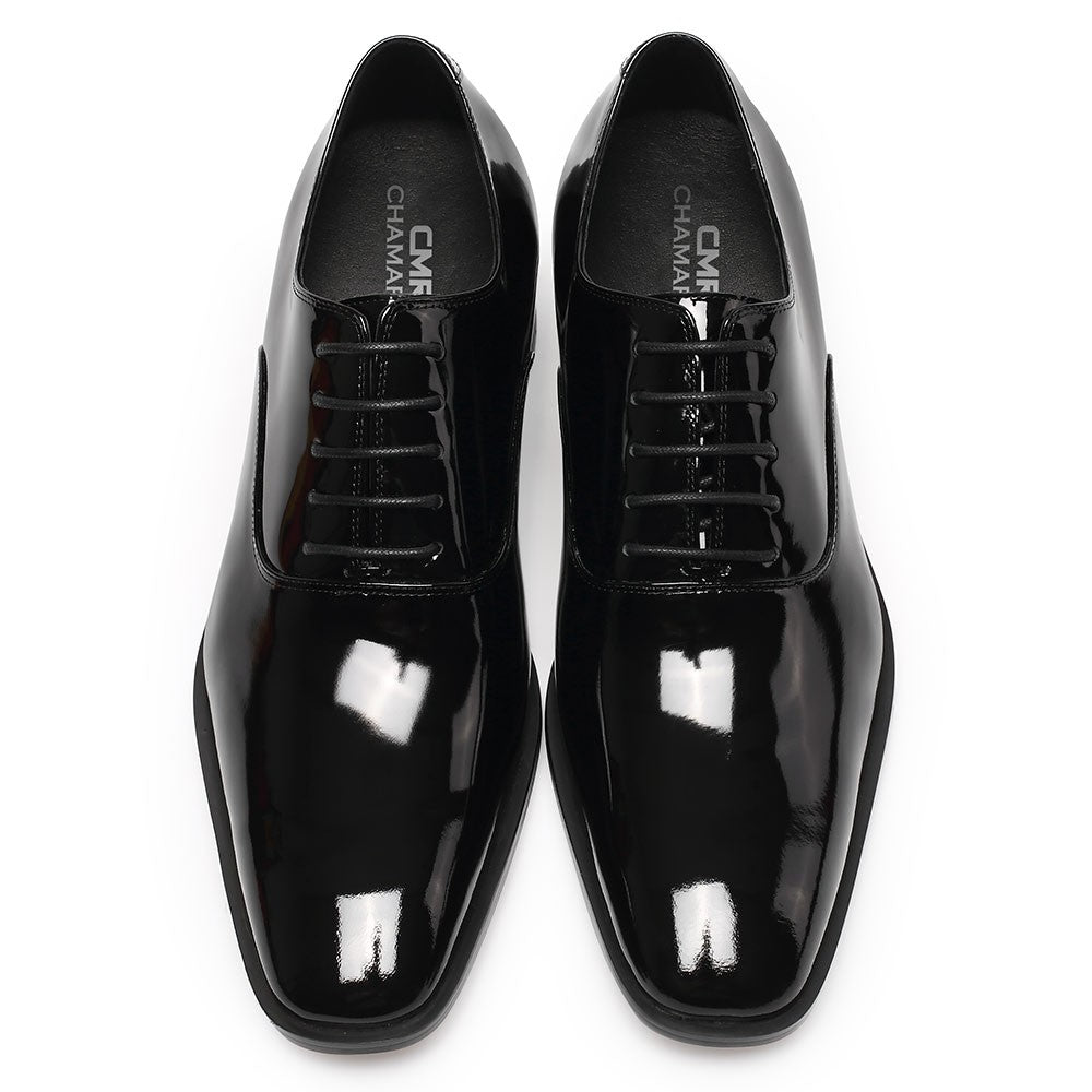 7 CM / 2.76 Inches CMR CHAMARIPA  Glossy Elevator Tuxedo Shoes Patent Leather High Increase Shoes