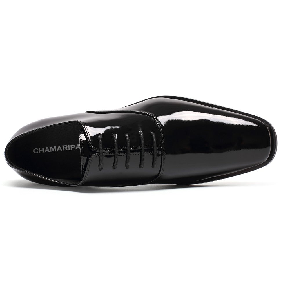 7 CM / 2.76 Inches CMR CHAMARIPA  Glossy Elevator Tuxedo Shoes Patent Leather High Increase Shoes
