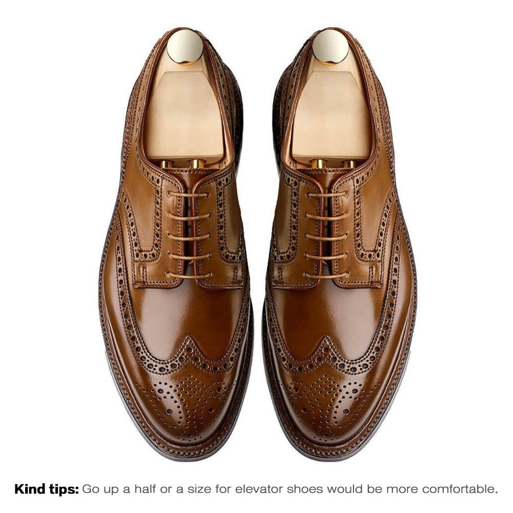 7CM/2.76 Inches CMR CHAMARIPA Men’s Elevator Dress Shoes - Yellow Brown Shell Cordovan Full Brogue Derby