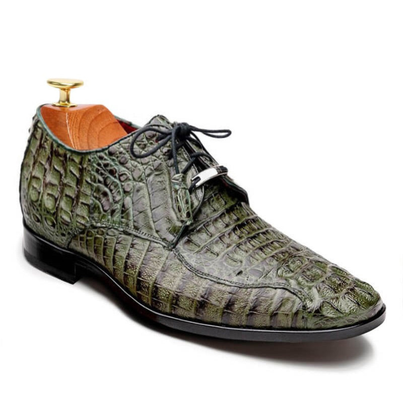 7 CM/2.76 Inches CMR CHAMARIPA Men's Green Exotic Crocodile Leather Derby Shoes – Handcrafted