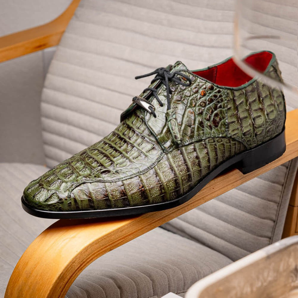 7 CM/2.76 Inches CMR CHAMARIPA Men's Green Exotic Crocodile Leather Derby Shoes – Handcrafted