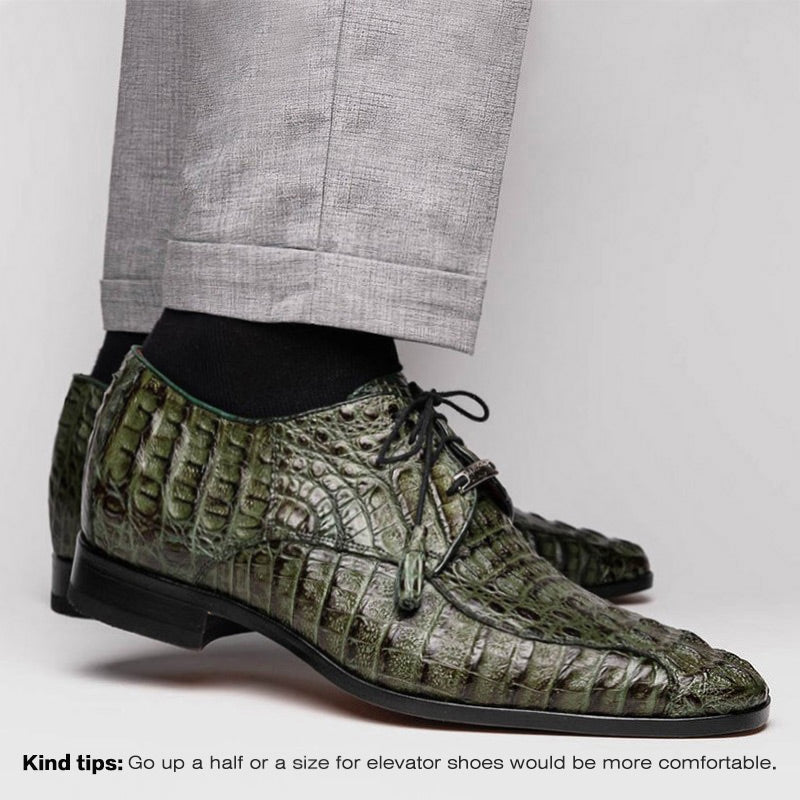 7 CM/2.76 Inches CMR CHAMARIPA Men's Green Exotic Crocodile Leather Derby Shoes – Handcrafted