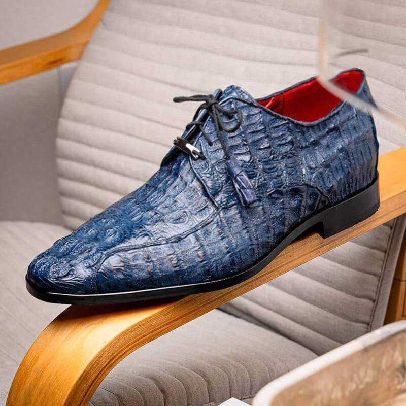 7CM/2.76 Inches CMR CHAMARIPA Elevate Your Style with Men's Navy Crocodile Derby Elevator Shoes