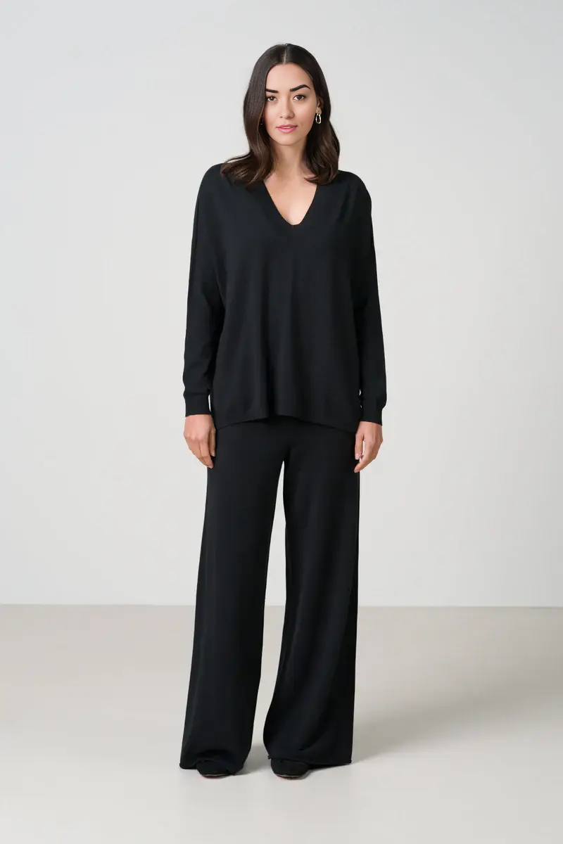 Kaia Elastic Waist Pants | Black | Fine Knit