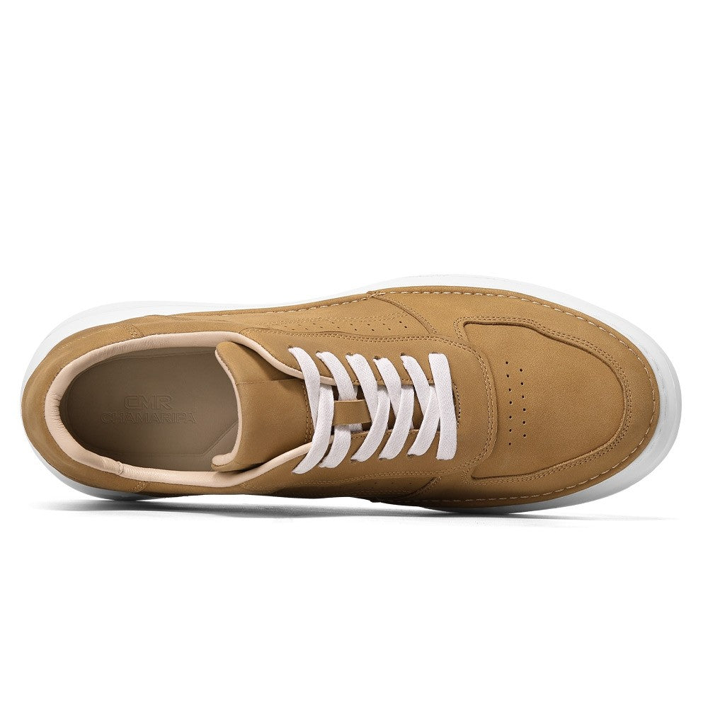 7 CM / 2.76 Inches CMR CHAMARIPA Men’s Street-Ready Height Sneakers - Yellow Oil-Waxed Leather Casual Kicks