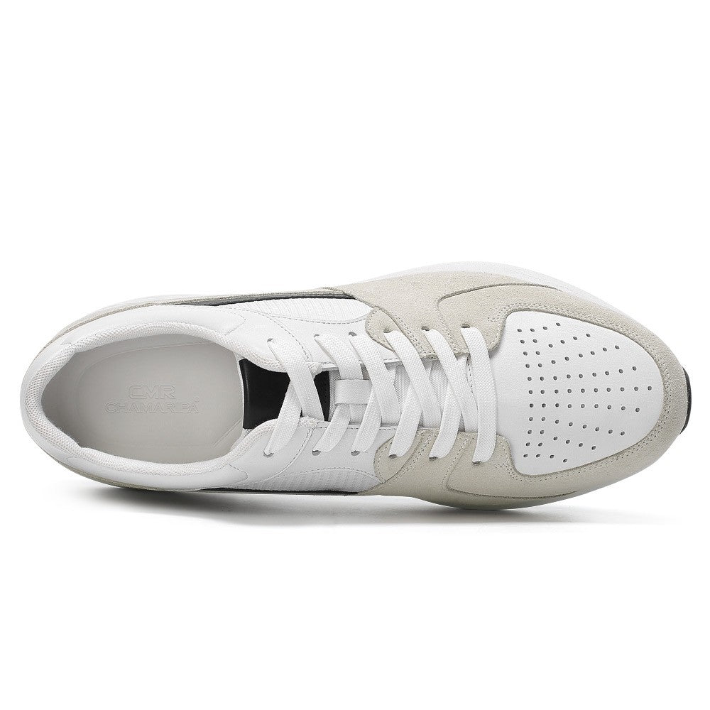 8 CM / 3.15 Inches CMR CHAMARIPA Men's Off-White Leather & Suede Elevator Sneakers