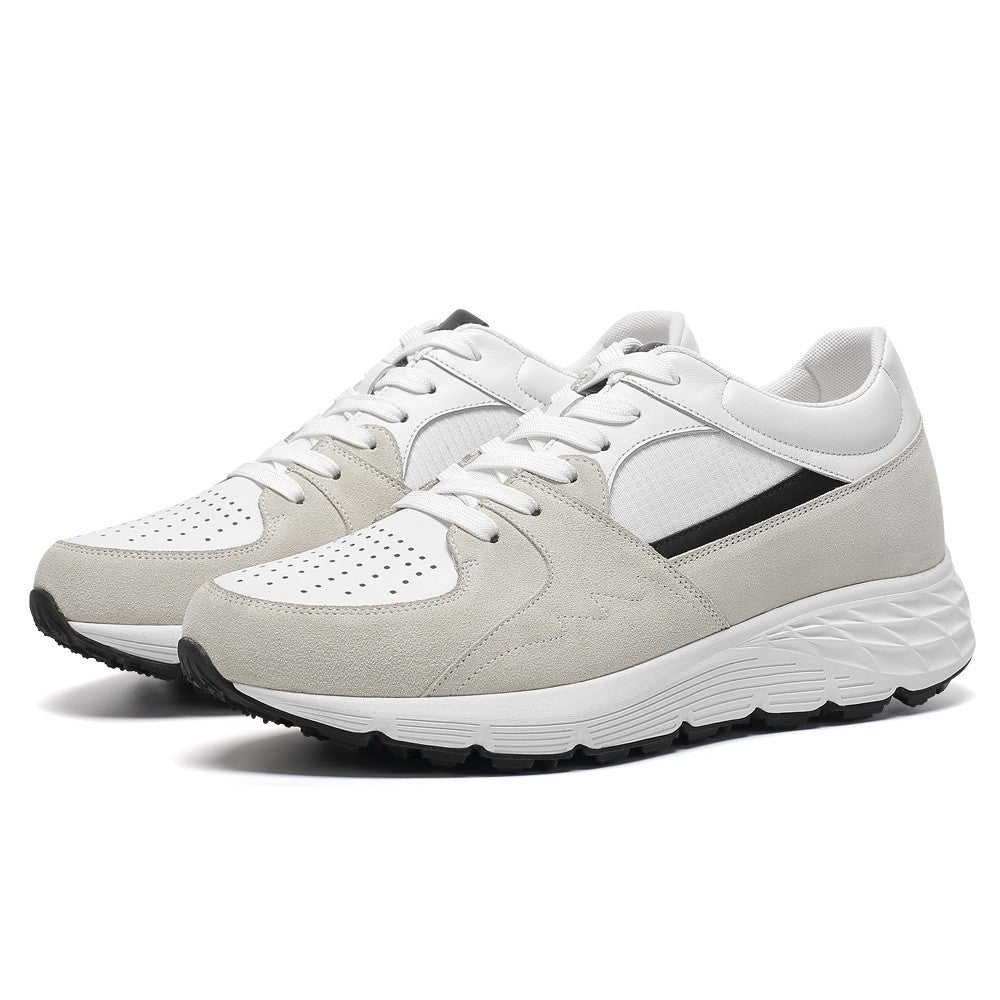 8 CM / 3.15 Inches CMR CHAMARIPA Men's Off-White Leather & Suede Elevator Sneakers