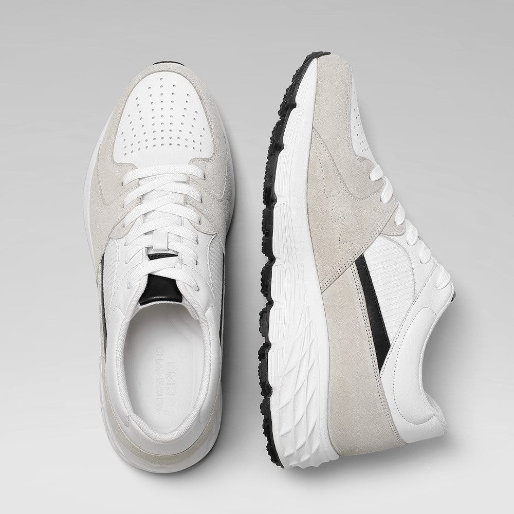 8 CM / 3.15 Inches CMR CHAMARIPA Men's Off-White Leather & Suede Elevator Sneakers