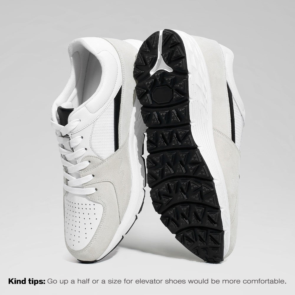 8 CM / 3.15 Inches CMR CHAMARIPA Men's Off-White Leather & Suede Elevator Sneakers