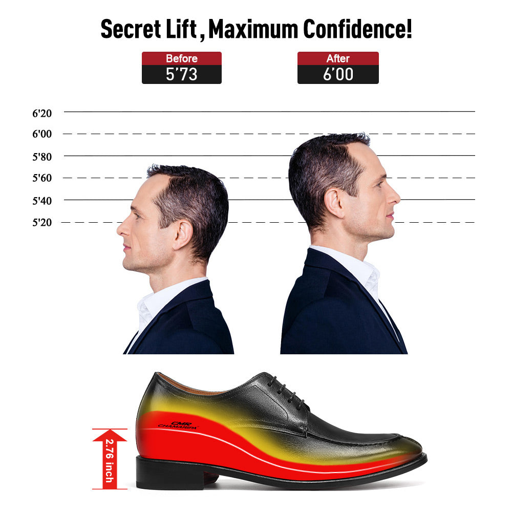 7 CM/2.76 Inches CMR CHAMARIPA Men’s Black Leather Derby Elevator Shoes