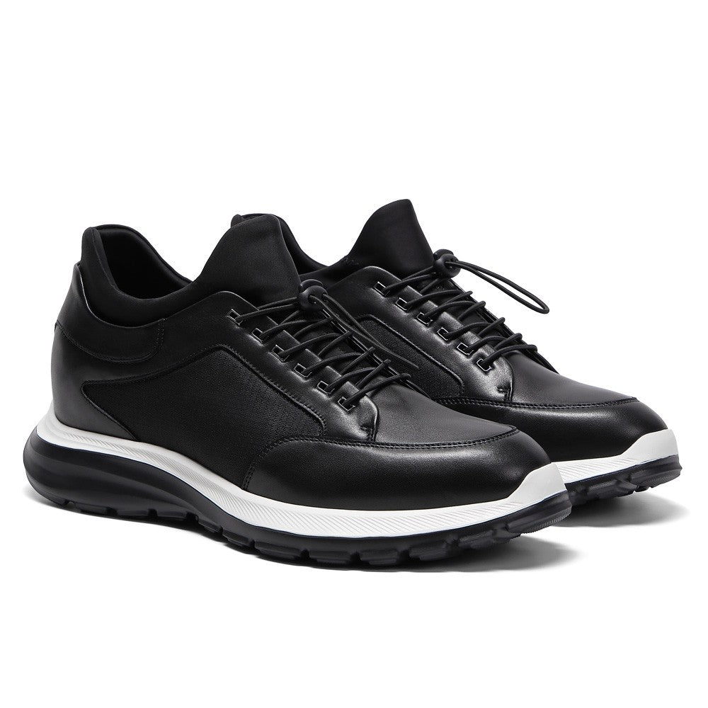 8CM / 3.15 Inches CMR CHAMARIPA Men's Discreet Height Increase Sneakers - Black Genuine Leather Casual Shoes