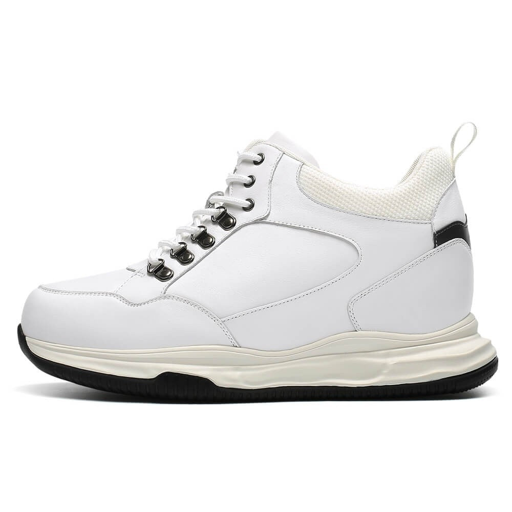 10 CM / 3.94 Inches - CMR Chamaripa Height Increase Shoes Men Elevator Sneakers Shoes White Leather Shoes