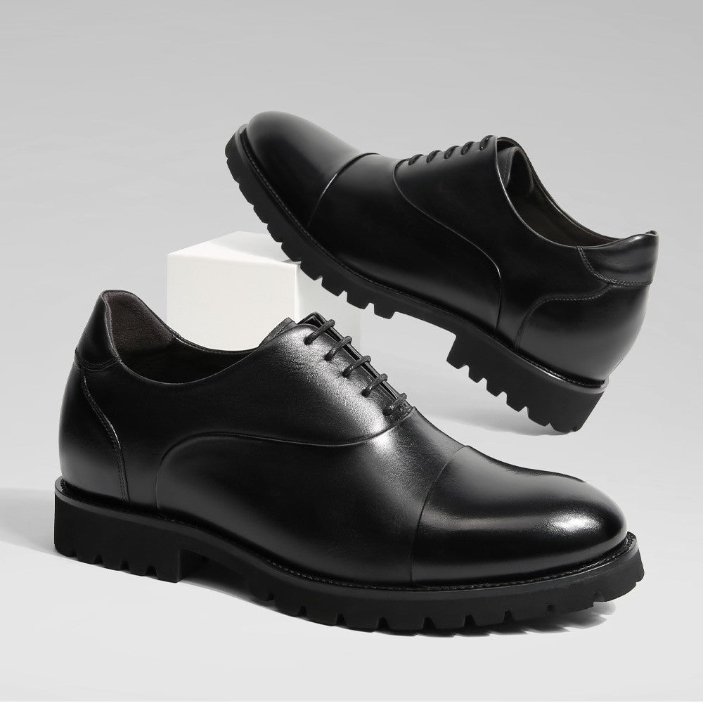 8 CM/3.15 Inches CMR CHAMARIPA Men's Height-Enhancing Black Leather Oxford Shoes