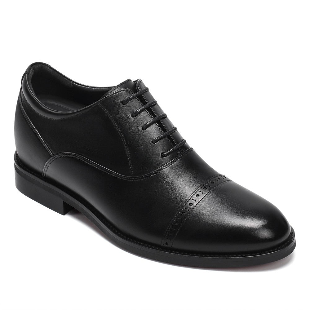 8 CM / 3.15 Inches CMR CHAMARIPA Men's Black Calfskin Elevator Oxford Shoes